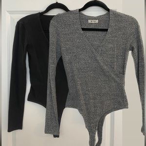 LOT OF 2 - Madewell V neck Wrap Bodysuit - Small, black and gray